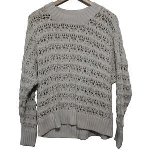 Womens Abercrombie & Fitch Cream Ribbed Knit Crochet Crewneck Sweater Size XL